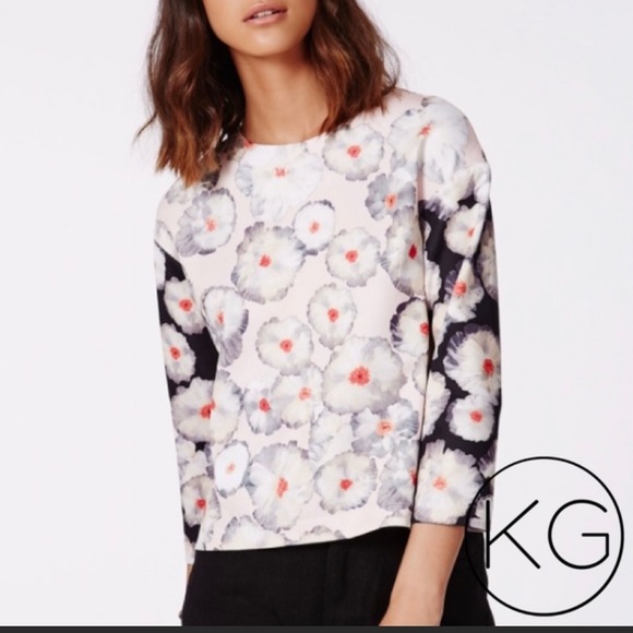 Missguided Bonita Contrast Floral Scuba Top size 6 - Picture 3 of 4